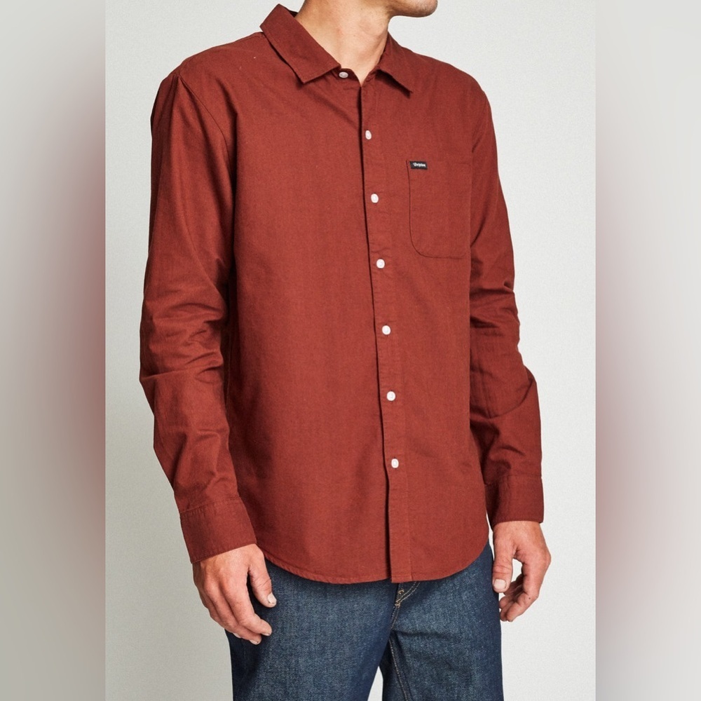 2/49$ Men’s BRIXTON cotton CHARTER OXFORD L/S WOVEN shirt in chestnut size Large